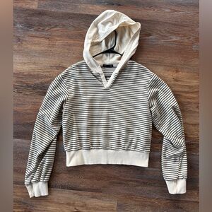Dizzy Black and Cream Striped Cropped Hoodie